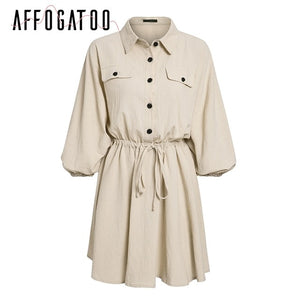 Affogatoo Vintage elagant women mini shirt dress Casual