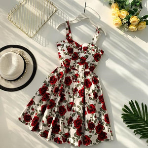 Boho 2019 Floral Print Vintage Spaghetti Strap Summer Mini Short Dress